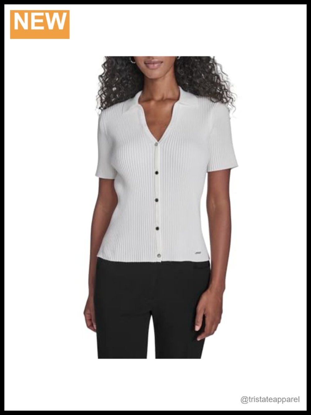 Calvin Klein Women's Collared V Neck Blouse Short Sleeve Work Top